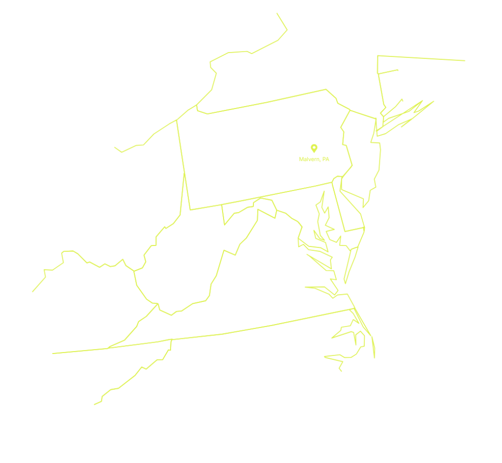 Yellow outline of Pennsylvania, Virginia, New Jersey, Delaware, Maryland, and West Virginia with lines extended past state lines.